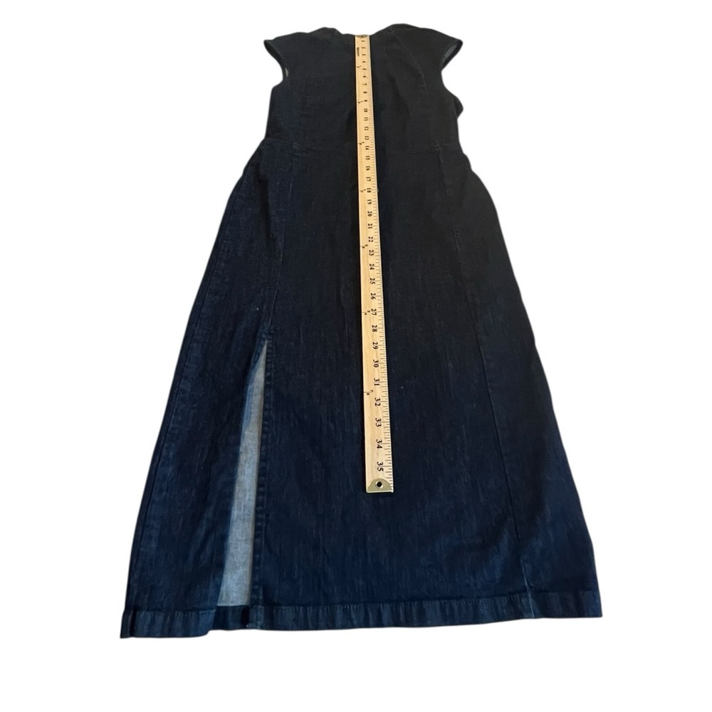 Zara Dark Navy Denim Midi Dress with Front Slit Cap Sleeve Jean Dress Size M - Picture 4 of 9